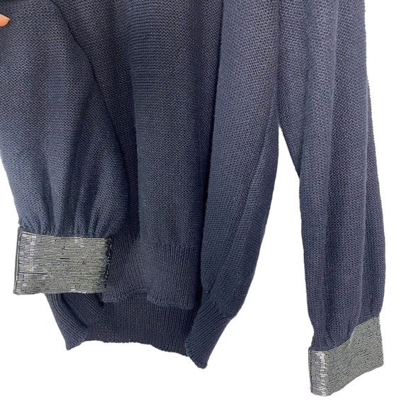 VINTAGE Bonnie Boerer Sweater Size M Navy Silver Embellished 80s Holiday knit - Picture 10 of 16